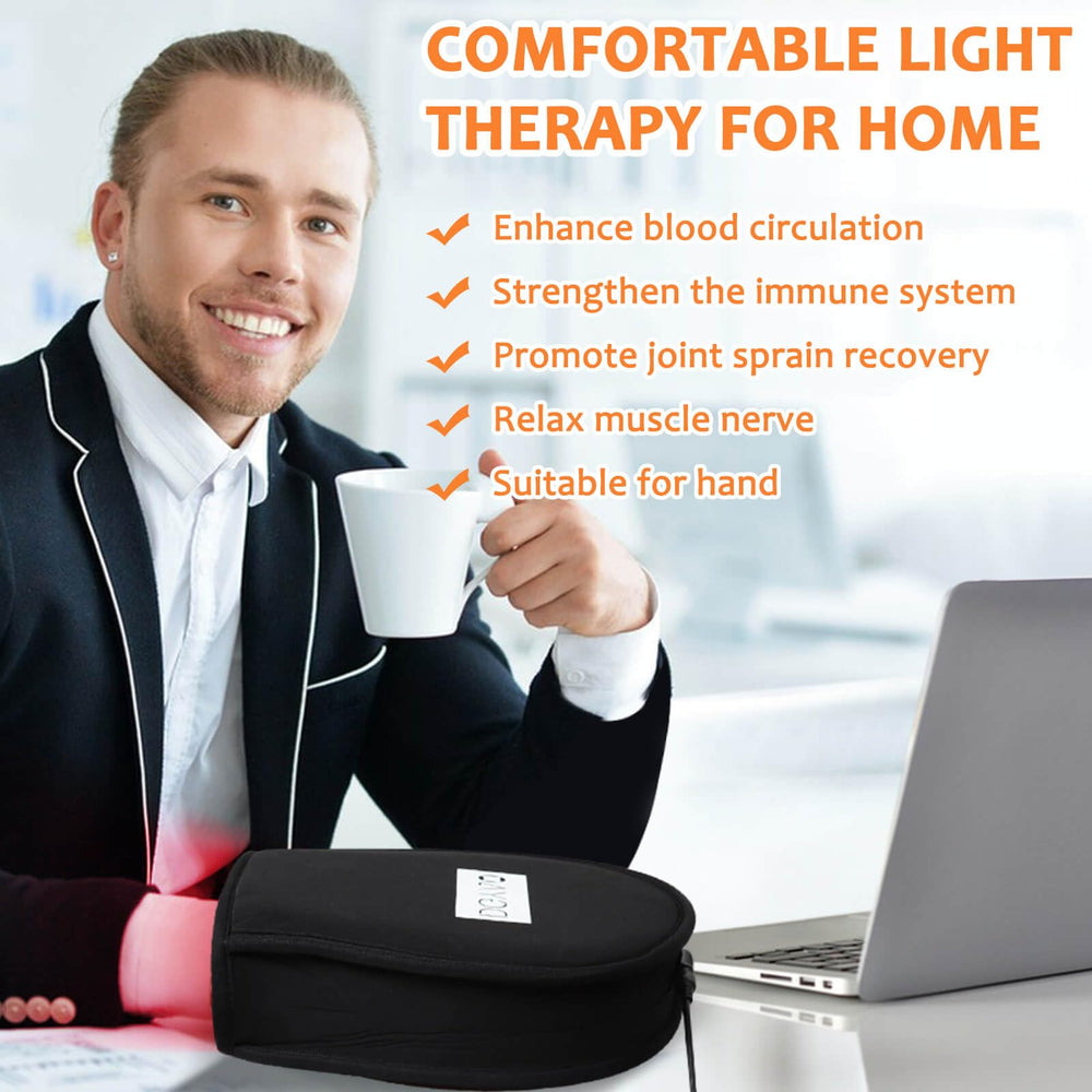 DGYAO red light glove side view highlighting dual-wavelength LEDs.