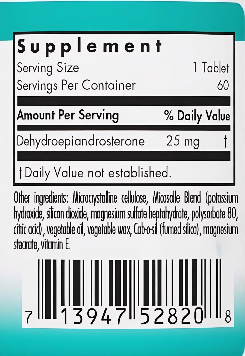 Hypoallergenic DHEA ingredient label emphasizing safety and transparency