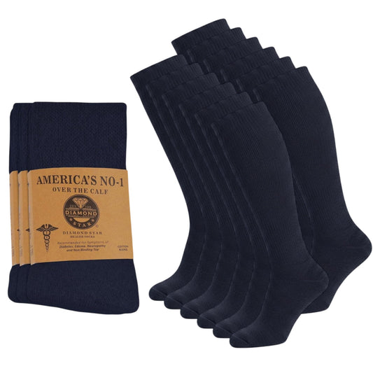 Diamond Star diabetic knee-high socks navy pack show full calf coverage and all-day comfort