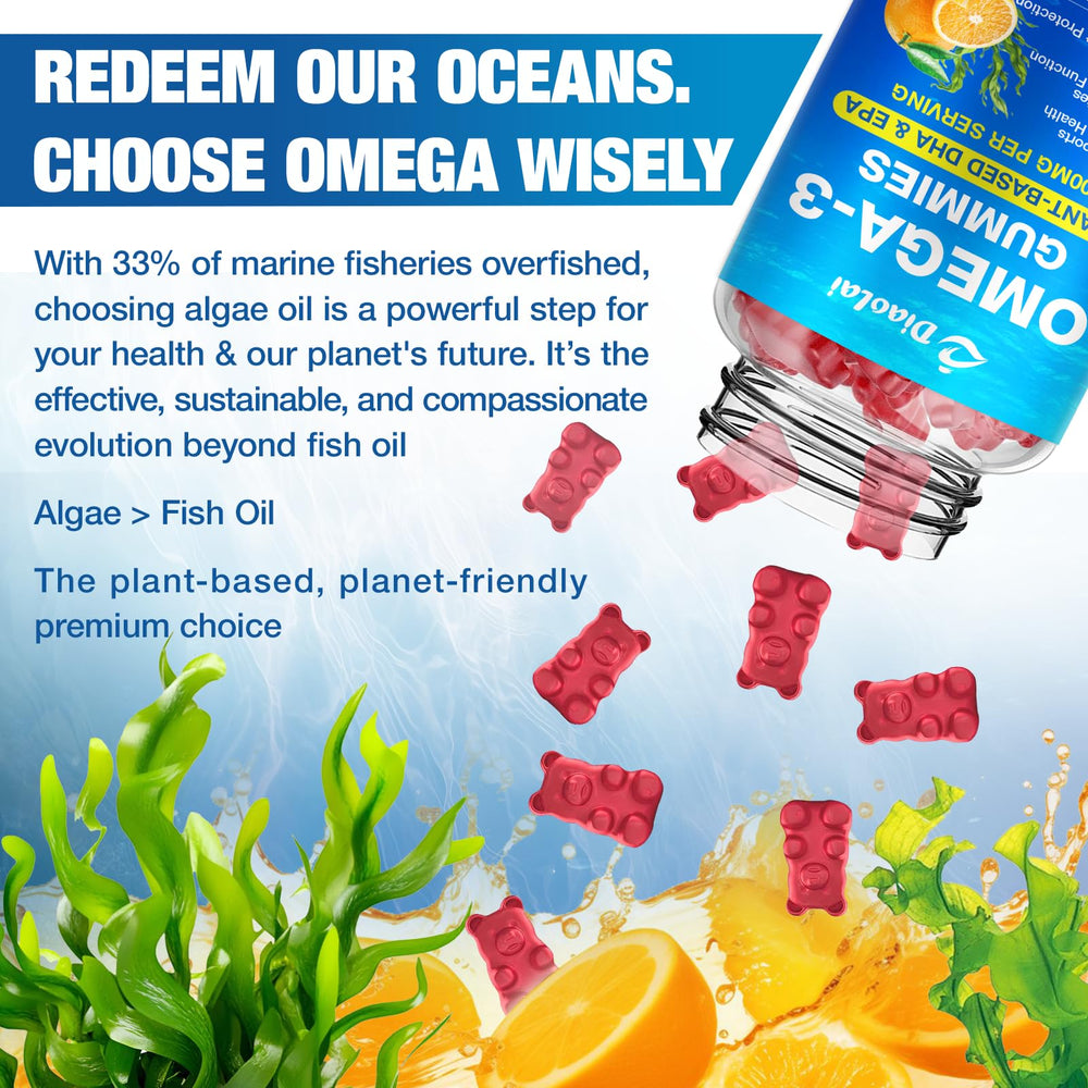 Desk scene with DIAOLAI omega-3 gummies ready for quick energy and focus
