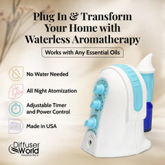 DIFFUSER WORLD waterless diffuser side panel shows compact portable design