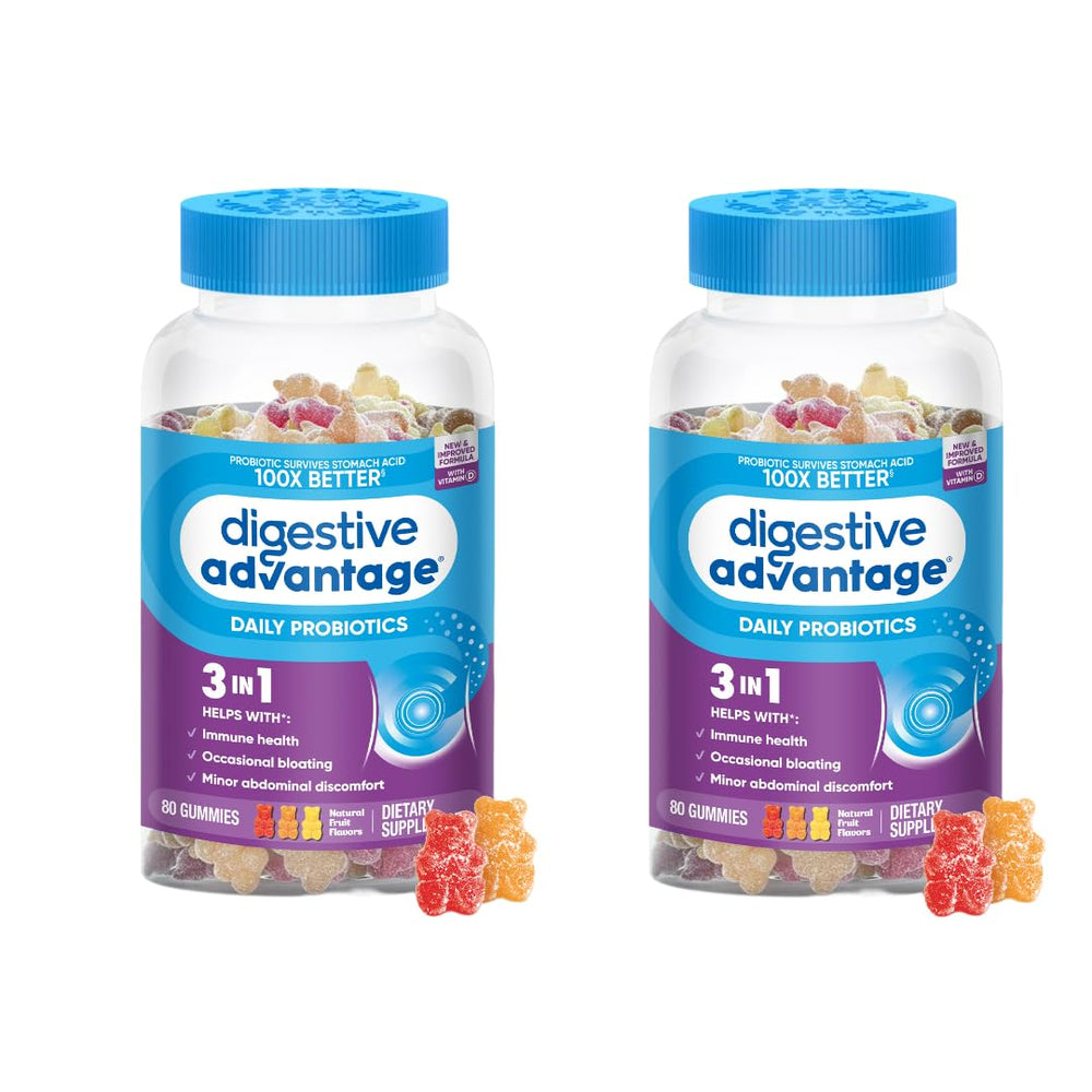 Digestive Advantage daily probiotic gummies front packaging for convenient daily digestive support.