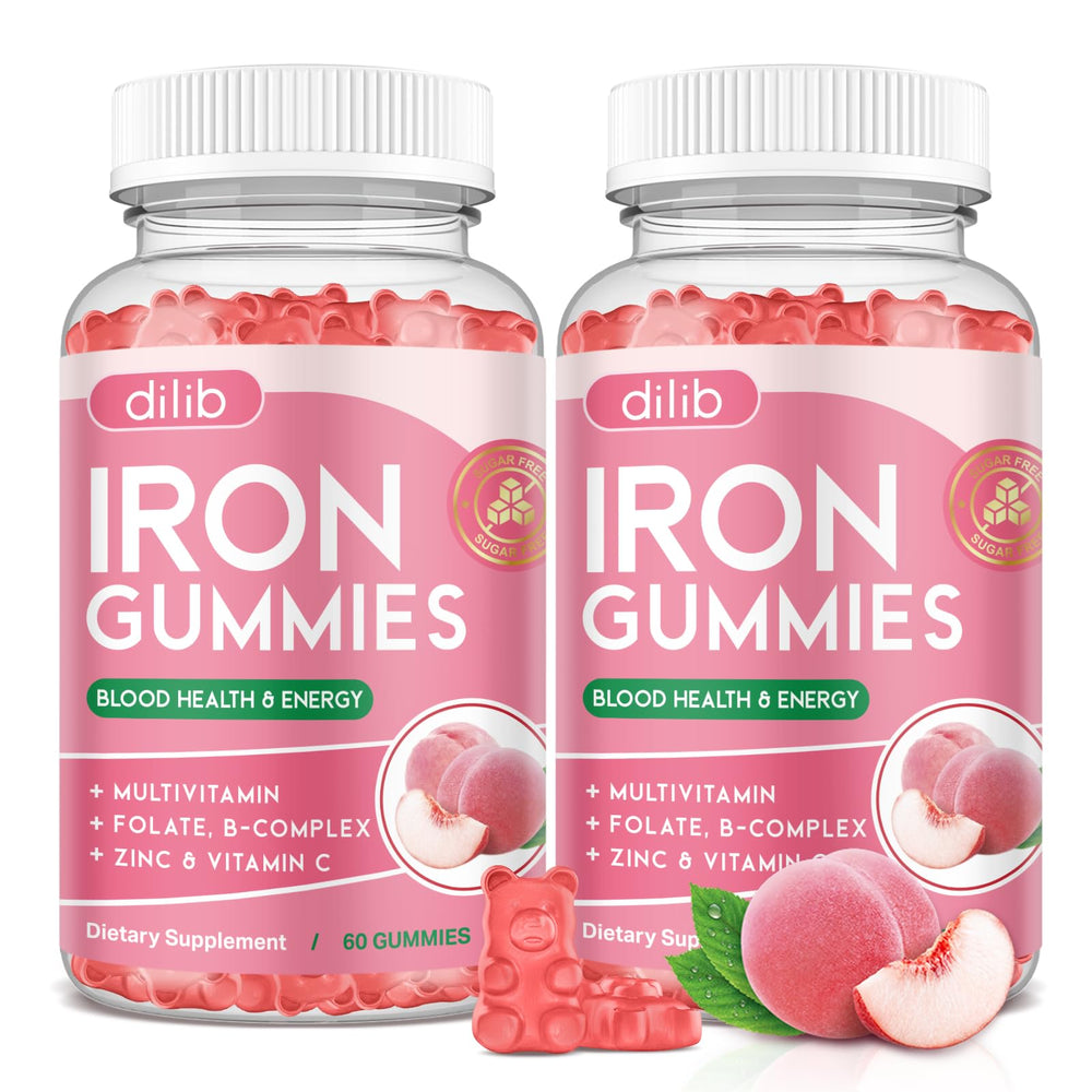Dilib Iron Gummies bottle front shows convenient daily iron support.