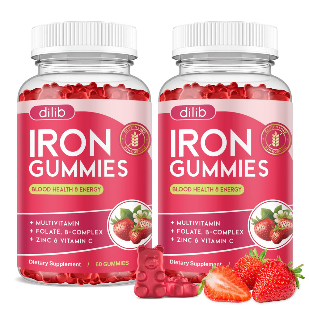 Dilib iron gummies bottle with strawberry flavor for easy daily iron support.
