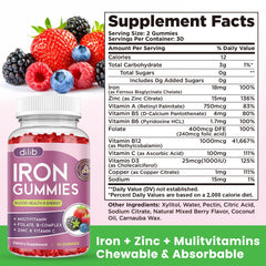 Dilib Iron Gummies daily-use bottle with glass, implying routine health benefits.