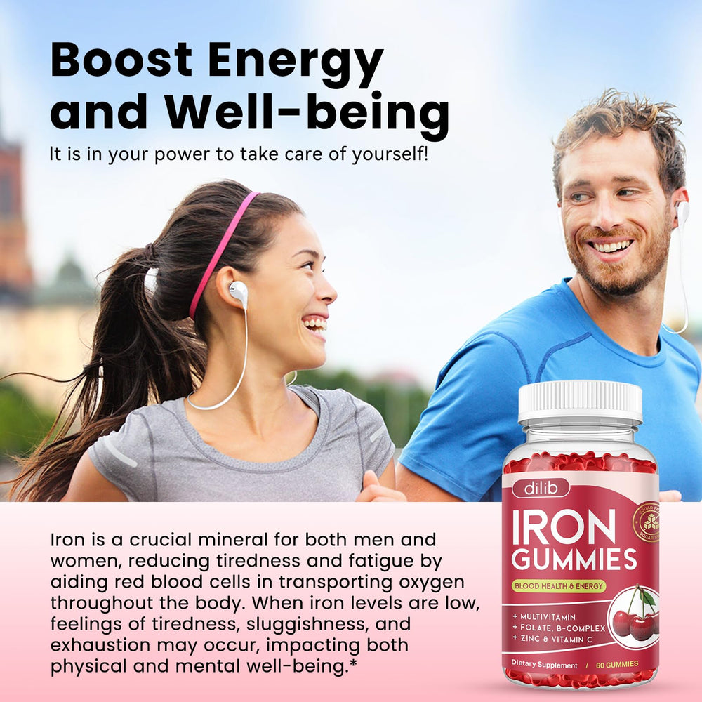 Dilib Iron Gummies nutrition panel with 18 mg iron and vitamins.