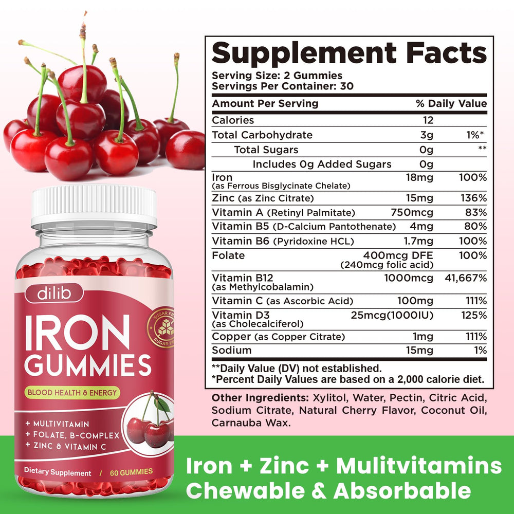 Dilib Iron Gummies vegan ingredients for a dairy-free option.