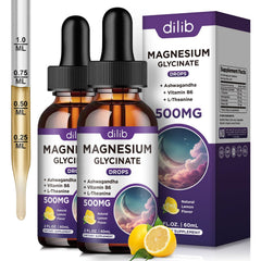 dilib magnesium glycinate drops bottle shows label for easy dosing and stress support