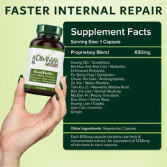 Dimmak Herbs Blood Purifier capsules with glass of water suggest daily wellness ritual