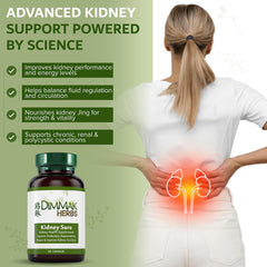 Dimmak Herbs Kidney Sure bottle pouring capsules for easy daily dosing.