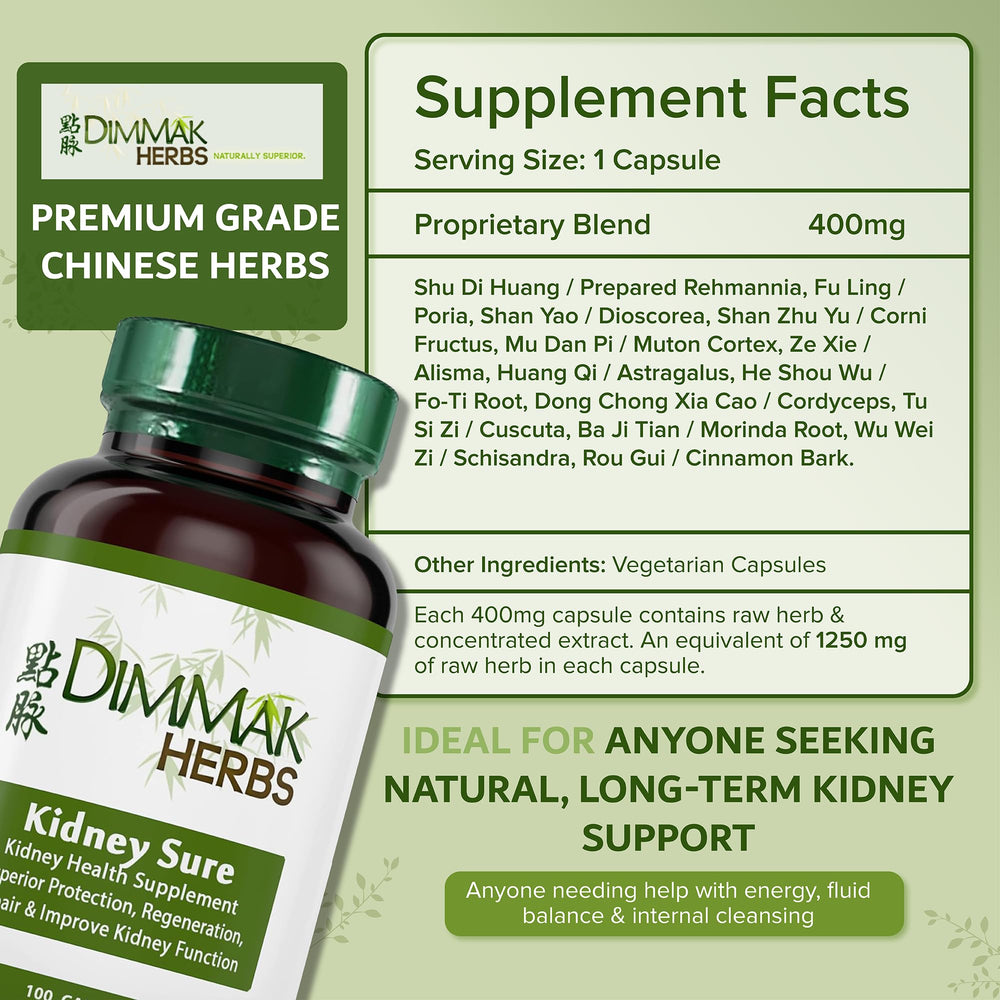 Dimmak Herbs Kidney Sure USA-made batch-tested quality label.