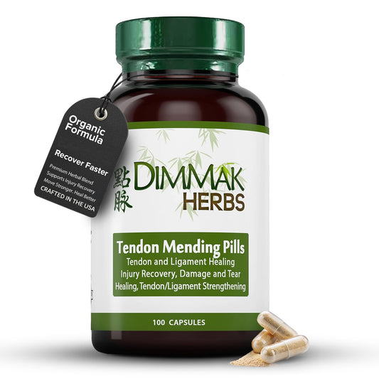 Dimmak Herbs Tendon Mending bottle showing premium capsules for mobility support.