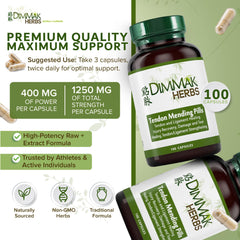 Dimmak Herbs Tendon Mending ingredients Mu Gua and Sang Zhi in formula for tissue support.