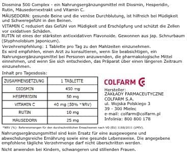 Generic Diosmina Complex packaging showcasing capsules for anti cellulite action and leg relief.