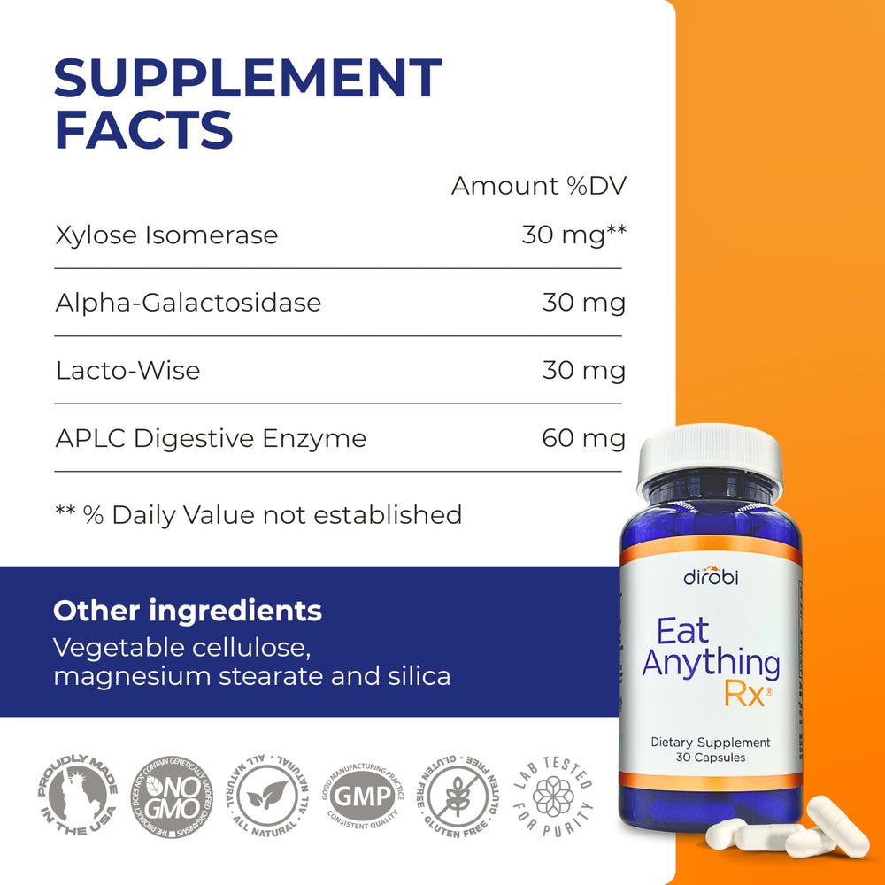 Dirobi Eat Anything capsules in hand ready for meal-time use.