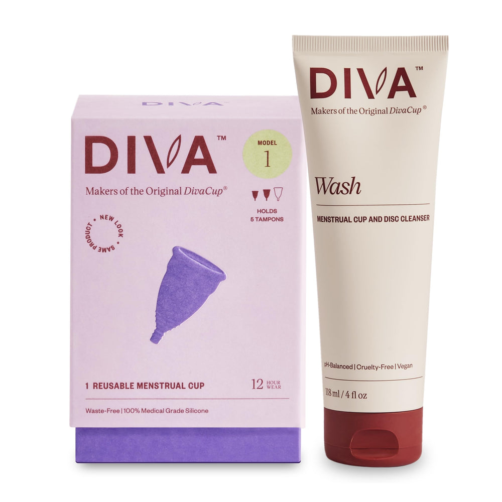 Diva Cup Model 1 in use, offering all-day comfort on a medium flow day