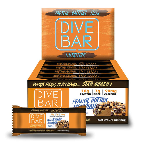 Dive Bar Nutrition protein bar, peanut butter chocolate chip, tasty and protein-rich