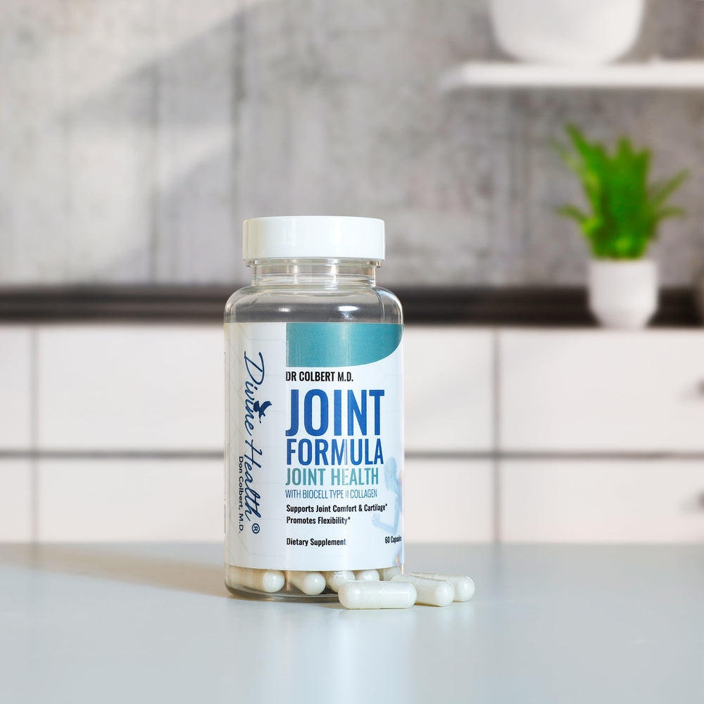 Divine Health Dr. Colbert Joint Formula label featuring Boswellia and key ingredients for joint health