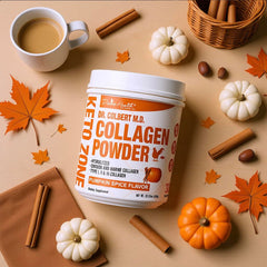 Divine Health pumpkin spice collagen smoothie for creamy texture and nourishment.