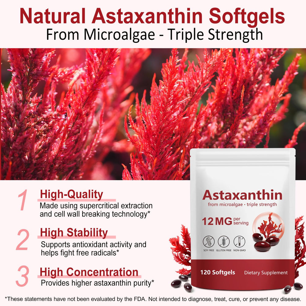 DLOMFVFQ 12mg astaxanthin label closeup highlighting potency.