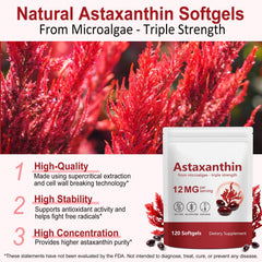 DLOMFVFQ 12mg astaxanthin label closeup highlighting potency.