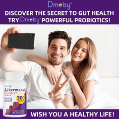 Dmeisy Akkermansia bottle on shelf signals accessible gut health solution.
