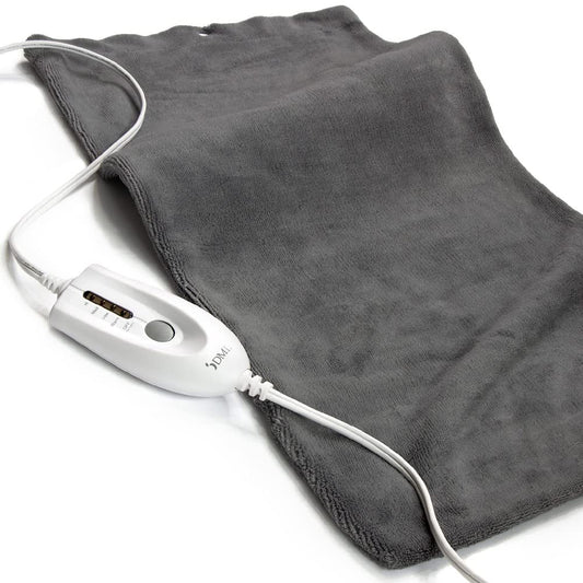 DMI Mabis heating pad shows four heat options for back and joint comfort.