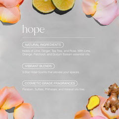Hope lime-ginger-tea-tree-rose blend releasing aroma