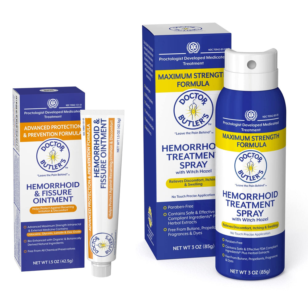 Doctor Butler's advanced hemorrhoid ointment tube highlighting lidocaine for fast relief