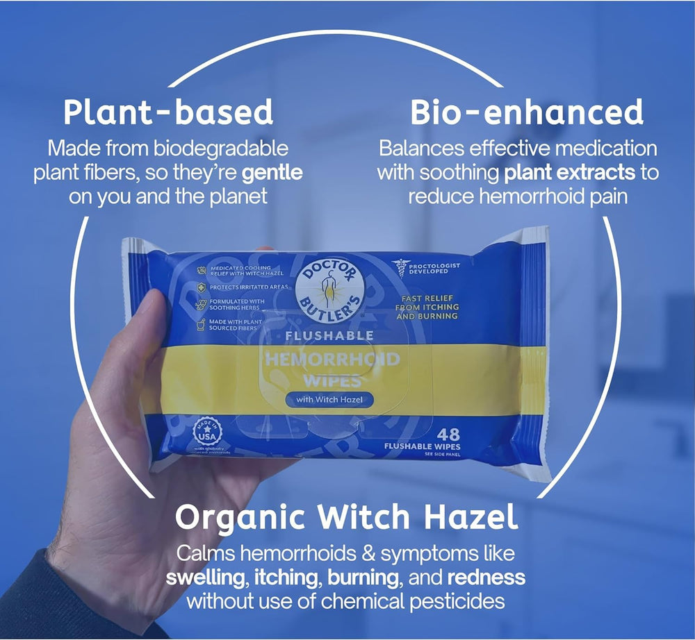 Herbal extracts in Doctor Butler's wipes deliver soothing hydration.