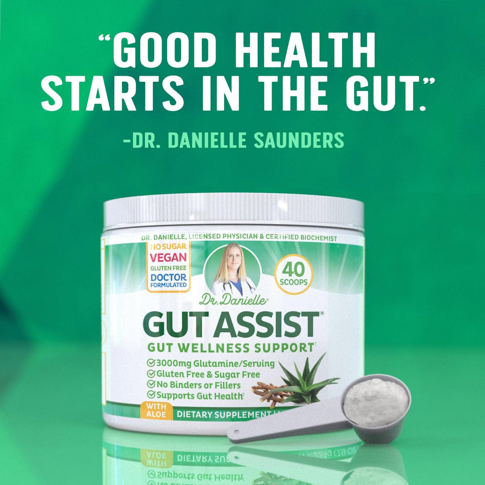 Gluten-free label shown on Doctor Danielle Gut Assist bottle.