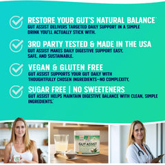 Arabinogalactan and aloe visuals featured in Gut Assist ingredients.