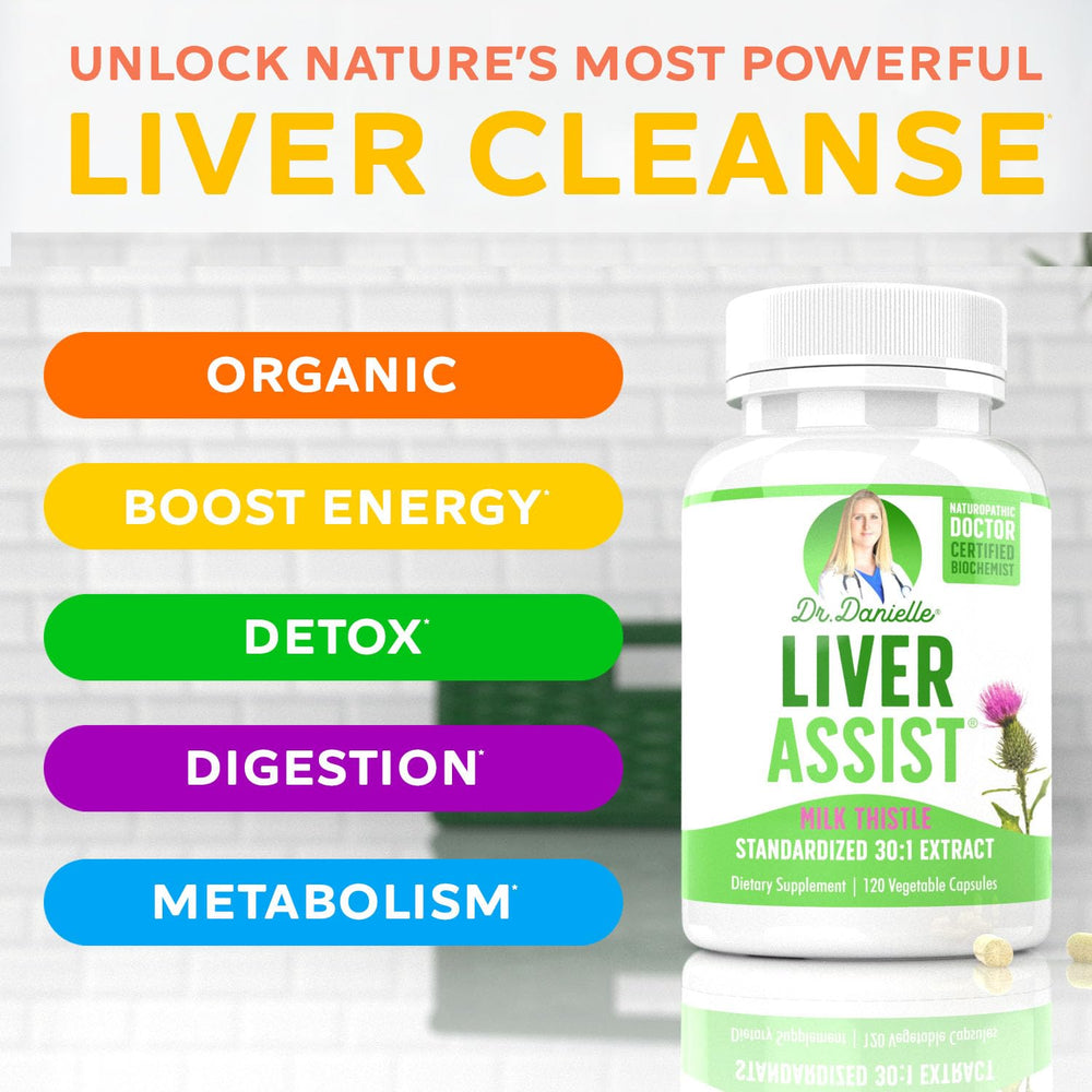 Doctor Danielle Liver Assist capsules arranged for convenient 120-count bottle use.