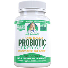 Doctor Danielle Probiotic bottle front view, shelf-stable daily supplement for adults