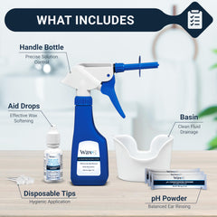 Doctor Easy Wax-Rx pH conditioned bottle and drops for gentle cleansing at home.