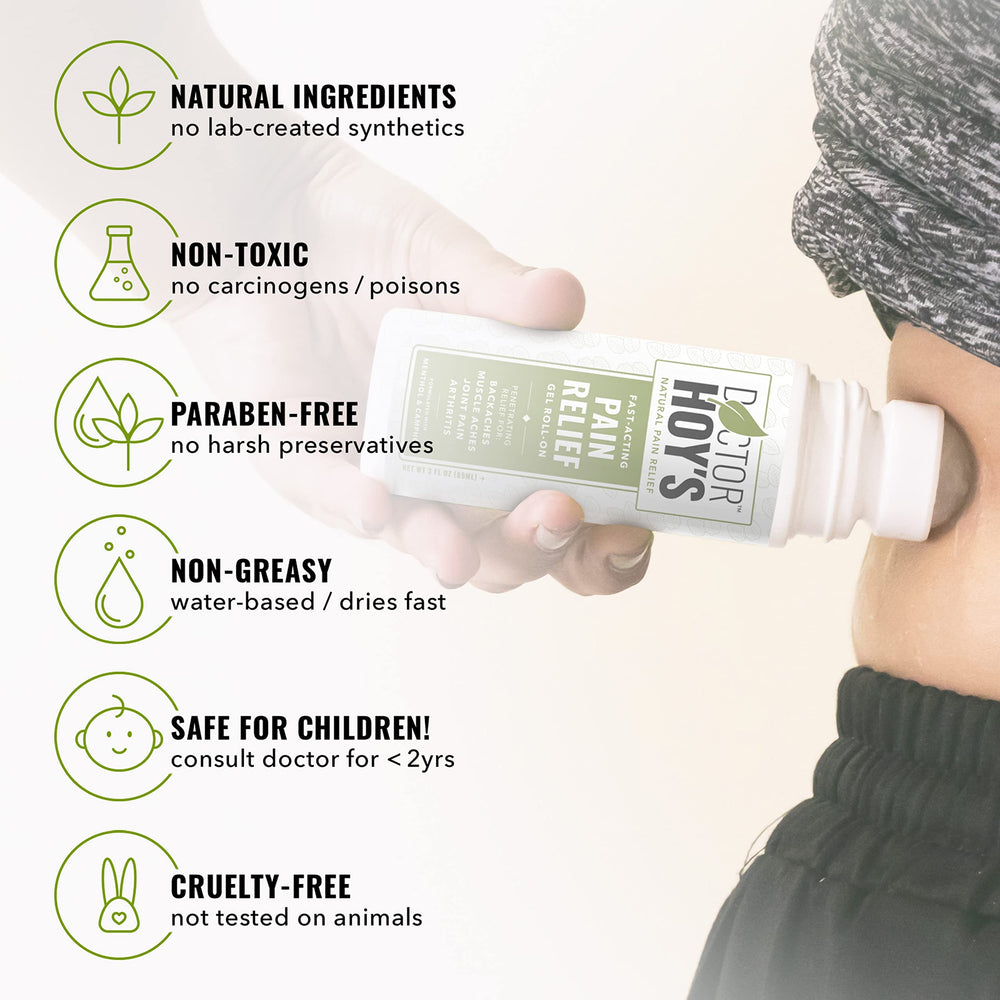Doctor Hoy's Pain Relief Gel close-up showing menthol encapsulated cooling for comfort.