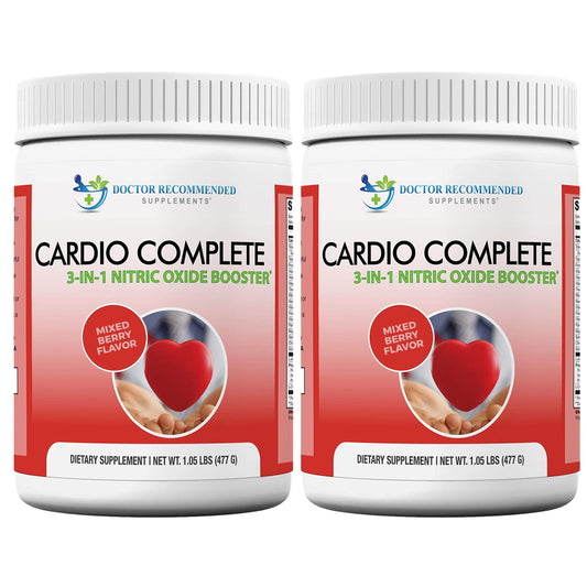 Cardio Complete bottle front with 2-pack, signaling daily use for ongoing support