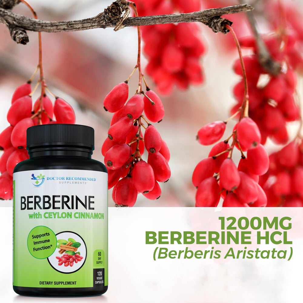 Labeled bottle with 1200mg berberine per serving highlighting premium formulation