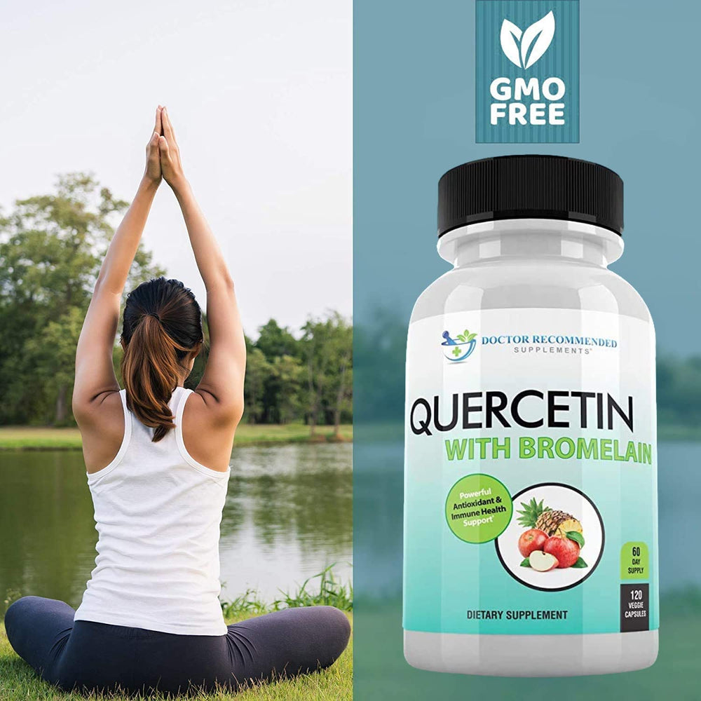 DOCTOR RECOMMENDED SUPPLEMENTS Quercetin Bromelain capsules in clean background