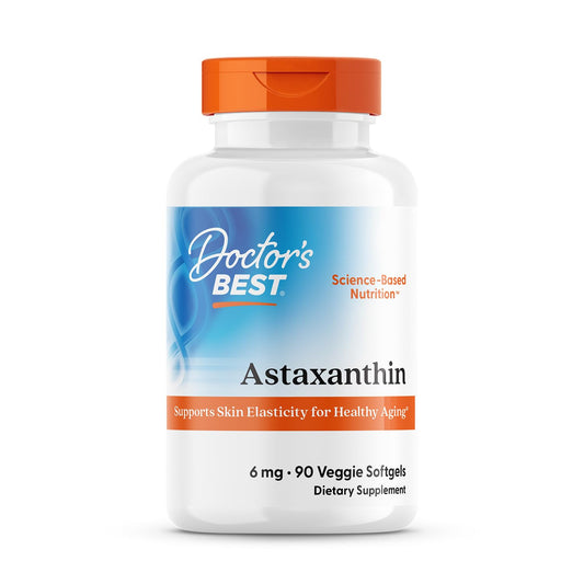 Doctor's Best Astaxanthin bottle with AstaReal showcases potent antioxidant support for aging resilience.