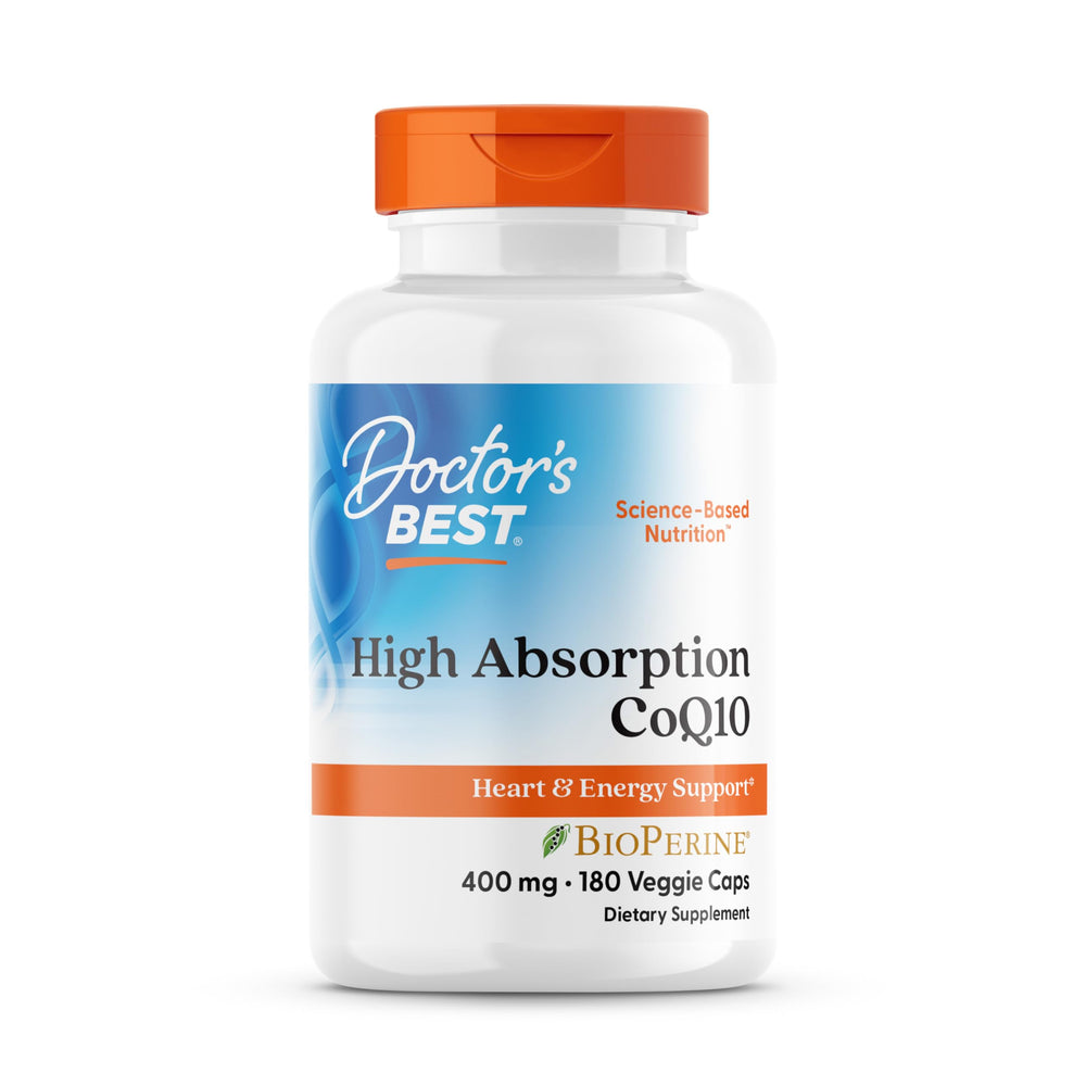 Doctors Best CoQ10 bottle highlights heart support for daily wellness.