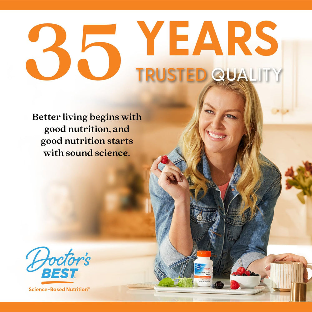 Doctor's Best CoQ10 capsule close-up highlighting vegan formula