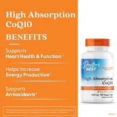 Doctors Best CoQ10 capsules close-up for convenient daily energy support.