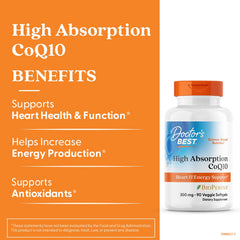 Doctor's Best CoQ10 softgels close-up highlighting 300 mg potency for daily vitality.