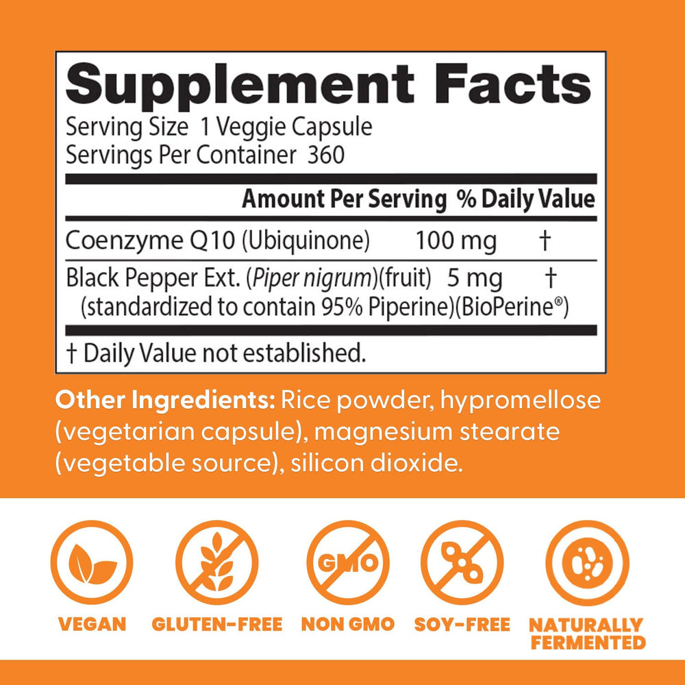 Vegan and gluten free Doctor's Best CoQ10 label on bottle
