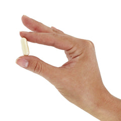 Product packaging displayed in store with 150 capsules and benefits