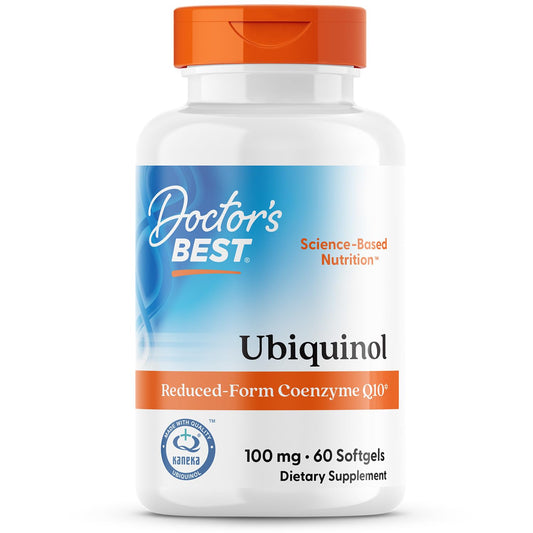 Doctor's Best Kaneka Ubiquinol 100 mg bottle—easy daily antioxidant support.