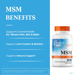 Label on Doctor's Best MSM bottle featuring OptiMSM