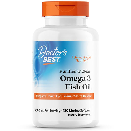 Doctor's Best Omega-3 purified anchovy oil bottle supports daily heart and brain wellness