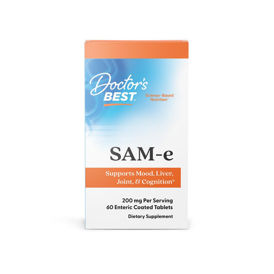 Doctor's Best SAM-e mood bottle pour shows easy daily mood and joint support